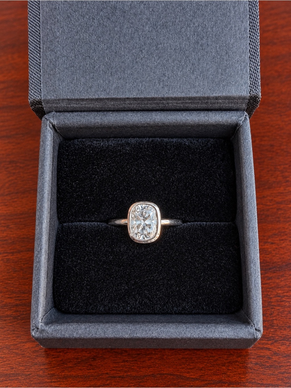 1.5ct Cushion Moissanite Bezel Ring 925 Silver Size 7.5